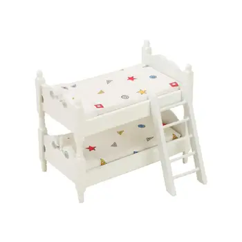 Модель двухъярусной кровати Прочная геометрическая миниатюрная двухъярусная кровать для декора кукольного домика, ролевые игры, детская игрушка, мебельные аксессуары прямоугольной формы