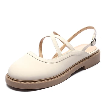 2022 Летние кожаные маленькие кожаные туфли, женская повседневная обувь с пряжкой Baotou, корейская версия универсальной японской женской обуви на плоской подошве