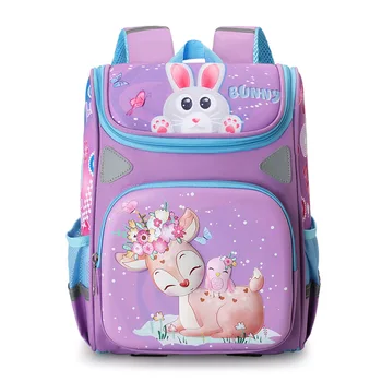 Школьные сумки с милым Мультяшным Оленем для девочек, фиолетовые нейлоновые детские рюкзаки для учащихся начальной школы, Школьные ранцы для детей