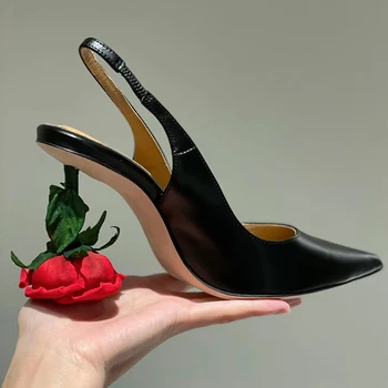 Новые женские туфли на высоком каблуке с декоративным рисунком в виде Розы, женские туфли на шпильке с открытой спиной, Сексуальные лодочки, Модные ретро-сандалии