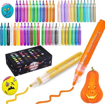 Ручки для рисования акриловыми маркерами, 56 цветов, маркеры для рисования тыквой на Хэллоуин, металлический художественный маркер, для детей и взрослых