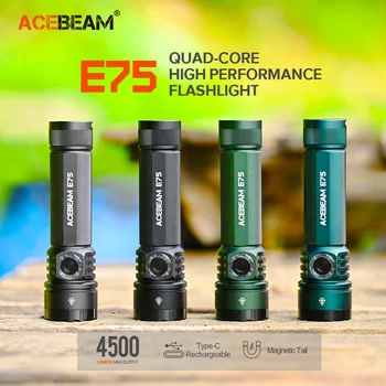 Высокопроизводительный светодиодный фонарик ACEBEAM E75 4500 Люмен USB-C, перезаряжаемые фонари для автомобиля, кемпинга, технического обслуживания