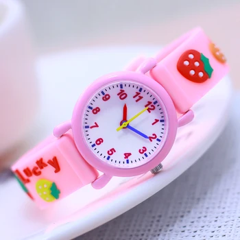 Модные часы Chaoyada с милым 3D клубничным ремешком, цифровые кварцевые часы для девочек, Маленькие дети, Розовые Фиолетовые подарки на День рождения, часы