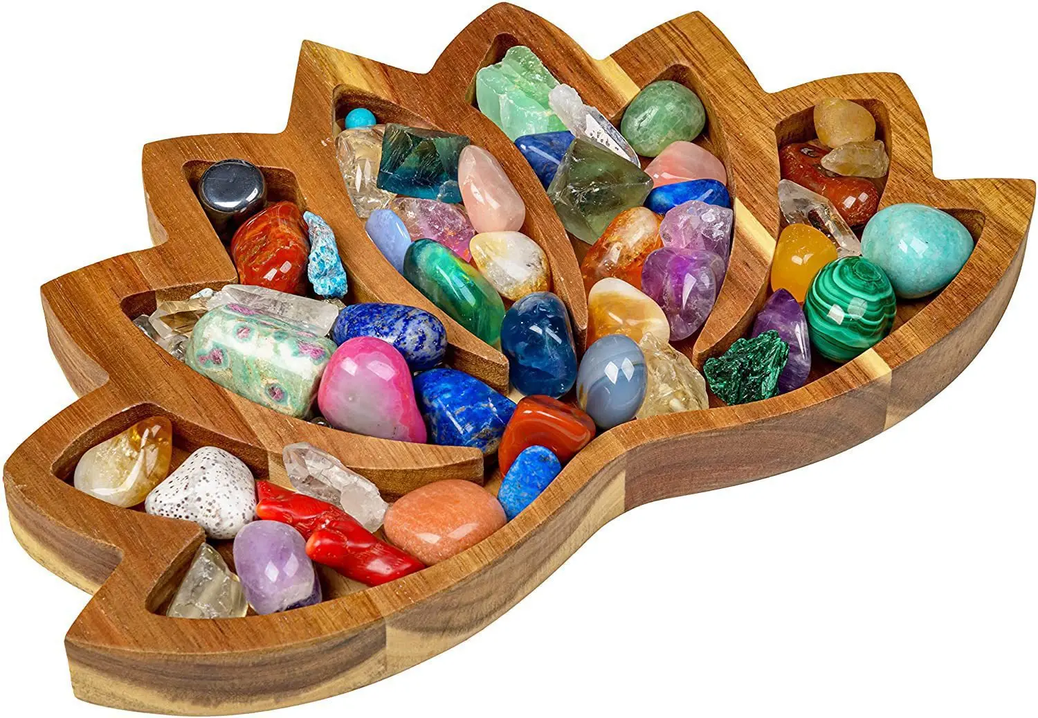 Изысканный деревянный поднос в форме лотоса для камней, демонстрирующий ваши кристаллы, камни или держатель для конфет-кристаллов для демонстрации подарков . ' - ' . 0