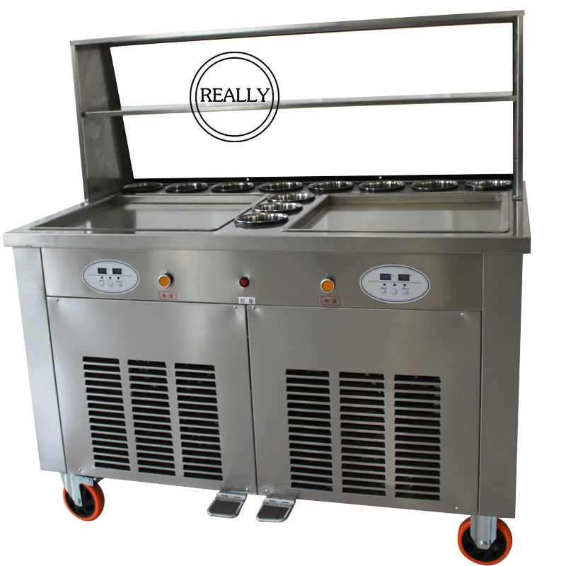 бесплатная доставка CE R410 R404 машина для жарки мороженого машина для жарки рулонов льда плоская сковорода двойная сковорода для рулонов жареного мороженого машина для рулетов . ' - ' . 0