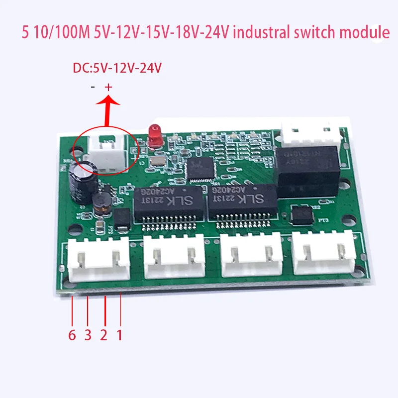 Mini PCBA 5 портов Сетевой модуль ethernet-коммутатора 10/100 Мбит/с 5 В 12 В 15 В 18 В 24 В . ' - ' . 0