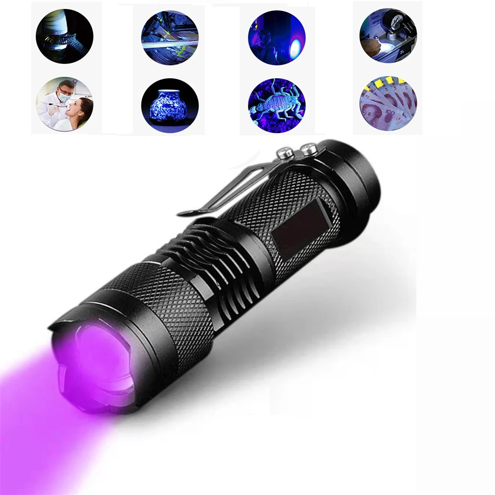 Светодиодный УФ-фонарик, Ультрафиолетовый фонарик с функцией масштабирования, Мини-УФ-детектор пятен мочи домашних животных, черный Свет, Охота на скорпионов . ' - ' . 0