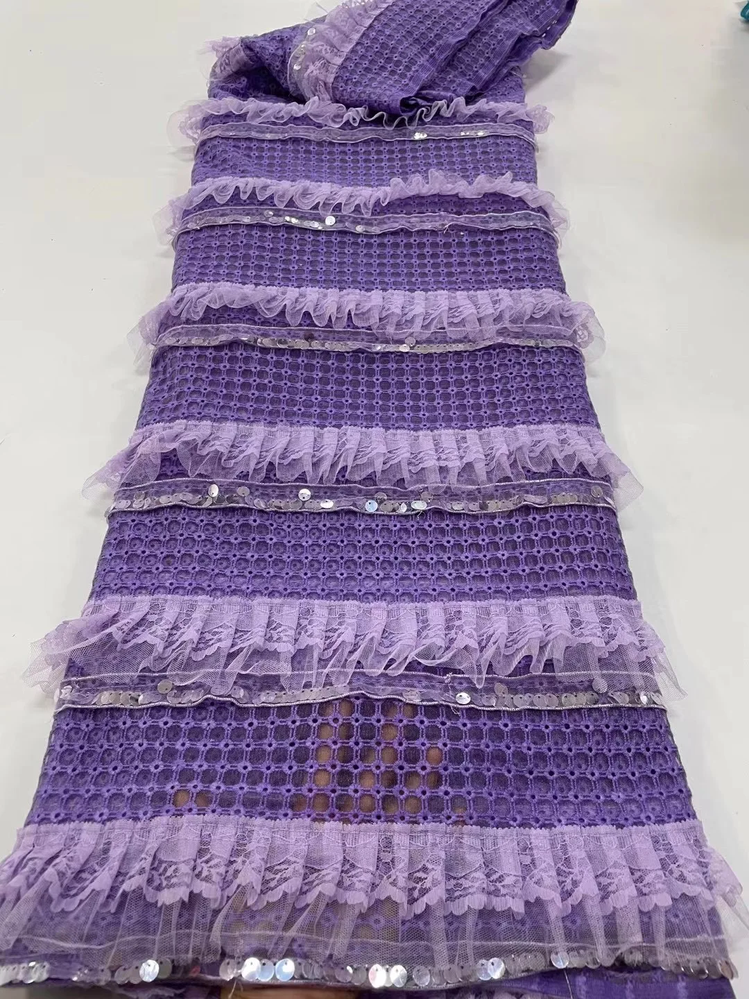 Новейшая Французская Фиолетовая Гипюровая Кружевная Ткань с Шнуром 2022, Высококачественная Африканская Сетчатая Ткань С Блестками, Нигерийская Ткань Для Женщин, Вечернее Платье, Шитье . ' - ' . 0