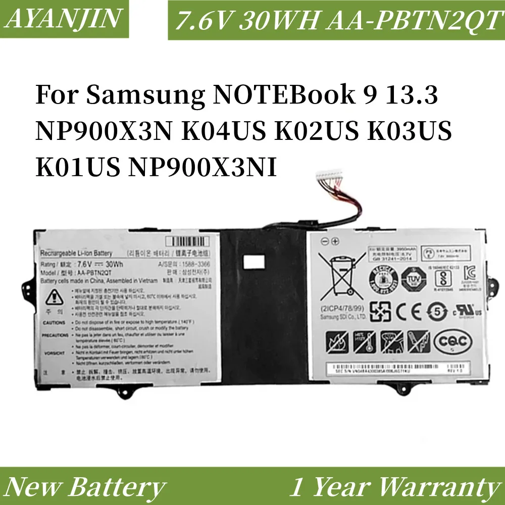 Новый 7,6 V 30Wh AA-PBTN2QT Аккумулятор для ноутбука Samsung Notebook9 NP900X3N 900X5N 900X3T 900X3N-K03 K04 K06 K09 . ' - ' . 0