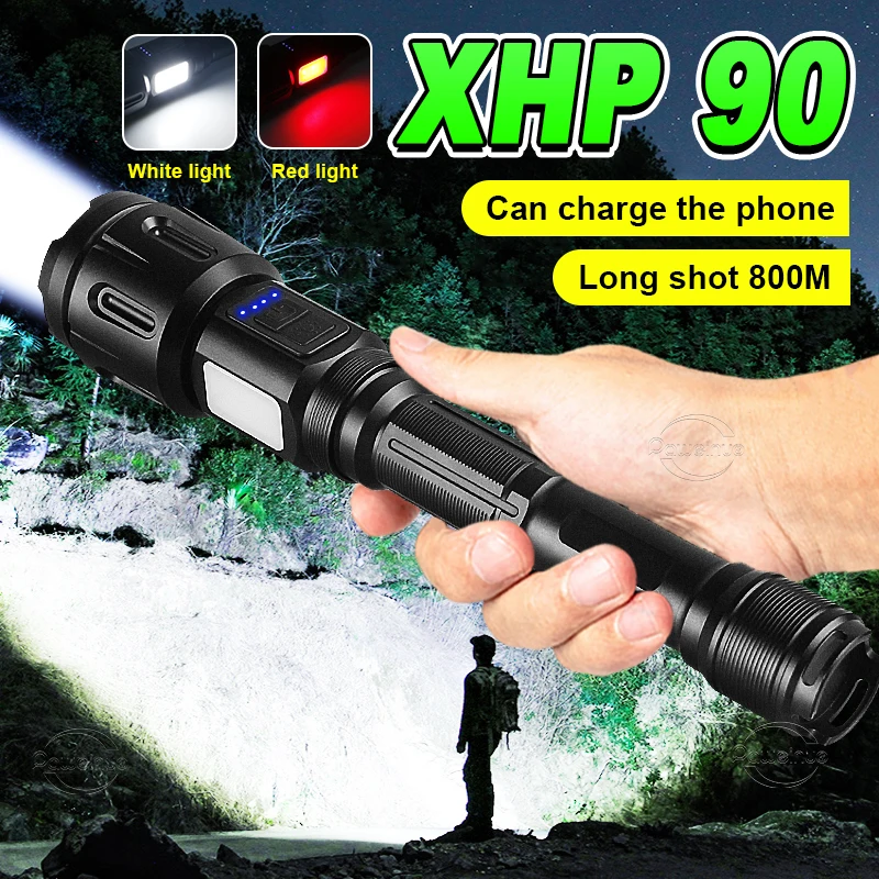 Новейший XHP90 Мощный светодиодный фонарик 18650 Перезаряжаемый Тактический фонарь Высокой Мощности XHP50.2 Светодиодные фонари-вспышки Кемпинговый Фонарь . ' - ' . 0