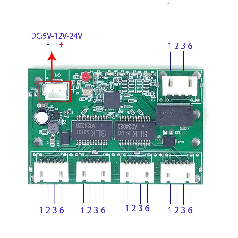 Mini PCBA 5 портов Сетевой модуль ethernet-коммутатора 10/100 Мбит/с 5 В 12 В 15 В 18 В 24 В . ' - ' . 1