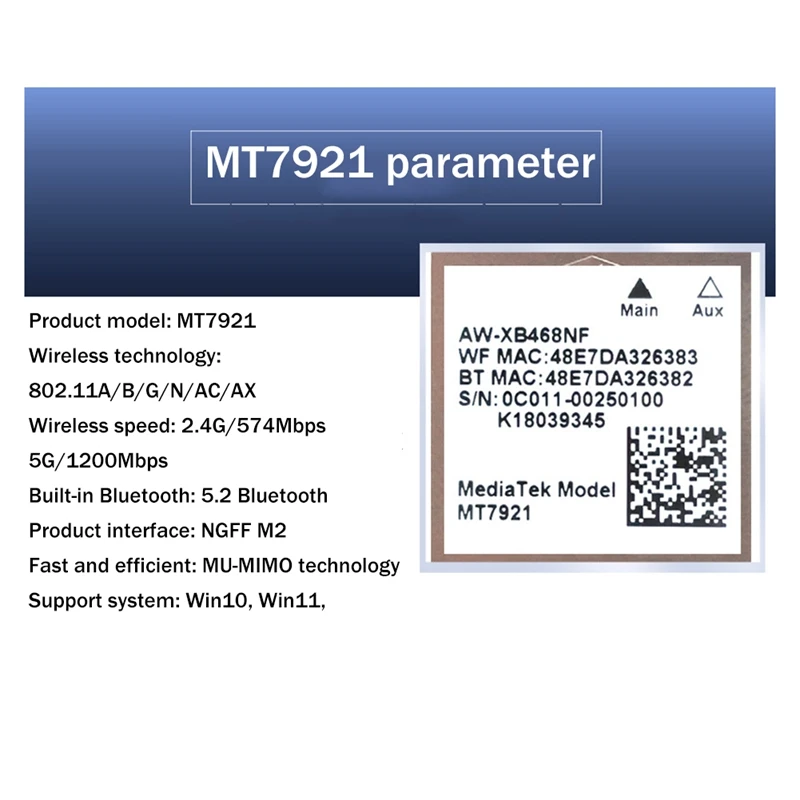 Встроенная беспроводная сетевая карта M2 5.2 BT Сетевая карта MT7921 WIFI6 Настольный компьютер ноутбук . ' - ' . 1