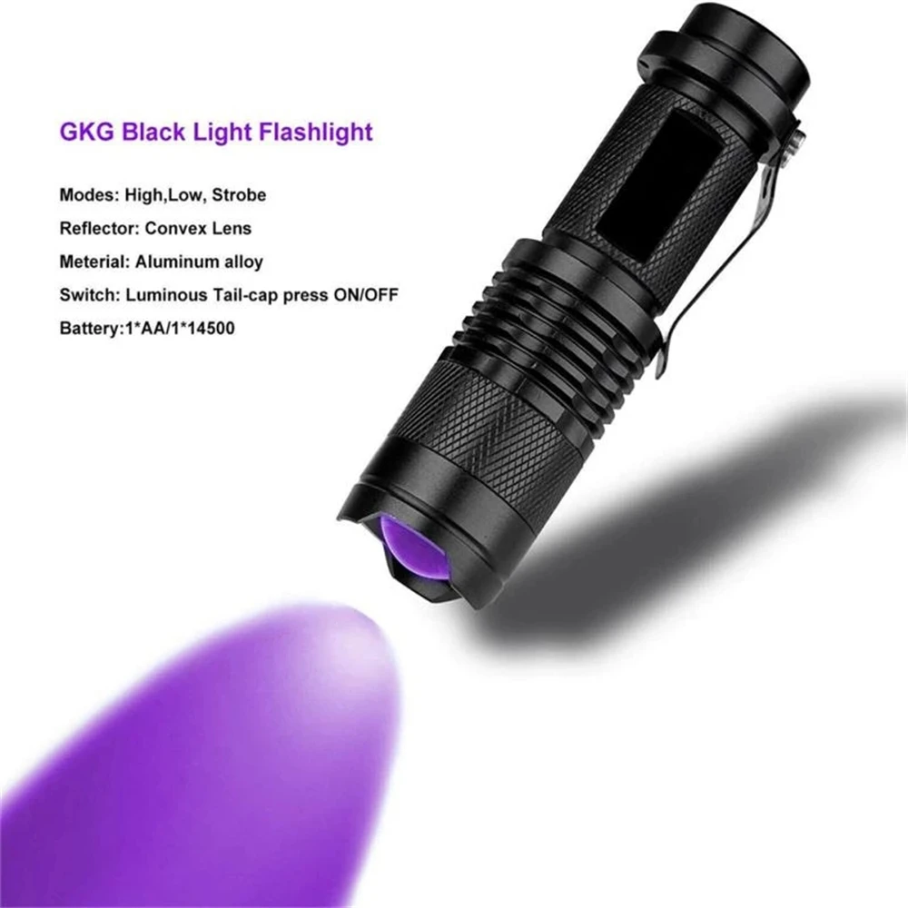 Светодиодный УФ-фонарик, Ультрафиолетовый фонарик с функцией масштабирования, Мини-УФ-детектор пятен мочи домашних животных, черный Свет, Охота на скорпионов . ' - ' . 1