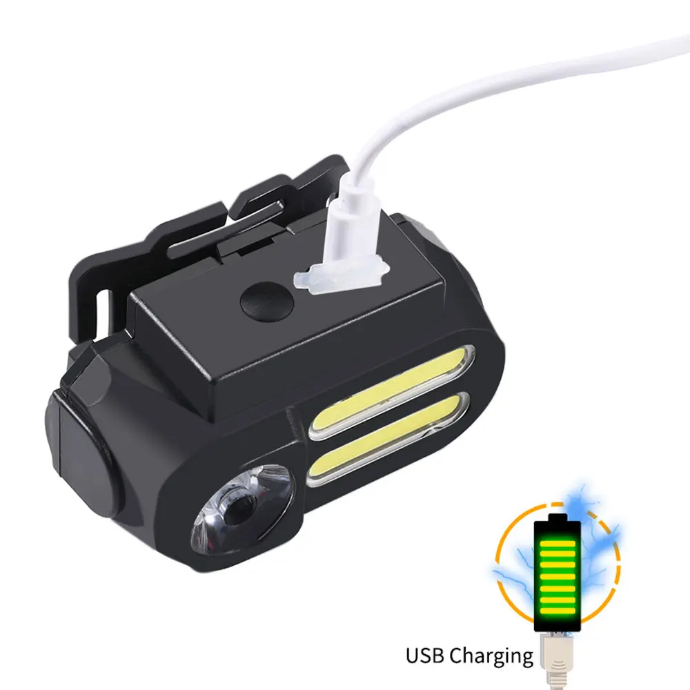 Портативная мини-фара XPE + 2 * COB LED, рабочий свет, Водонепроницаемая фара, использование батареи 18650 для ночного освещения, фонарик, налобный фонарь . ' - ' . 1
