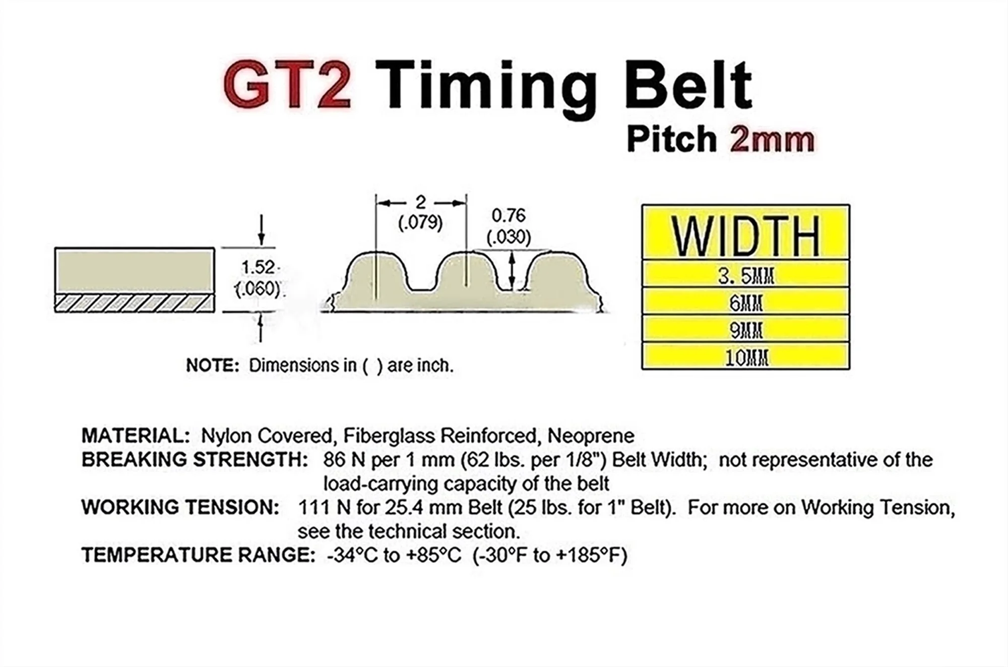 Детали для 3D-принтера 2GT Ремень ГРМ 188-2GT-6 из резины с замкнутым контуром L = 188 мм W = 6/9/10 мм . ' - ' . 1