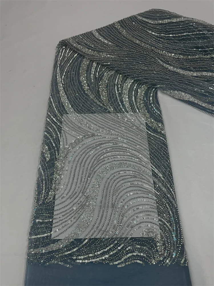 Новейшая черная африканская кружевная ткань ручной работы из 3D бисера, французская сетчатая кружевная ткань, Цветочная вышивка бисером Для свадебного шитья . ' - ' . 1