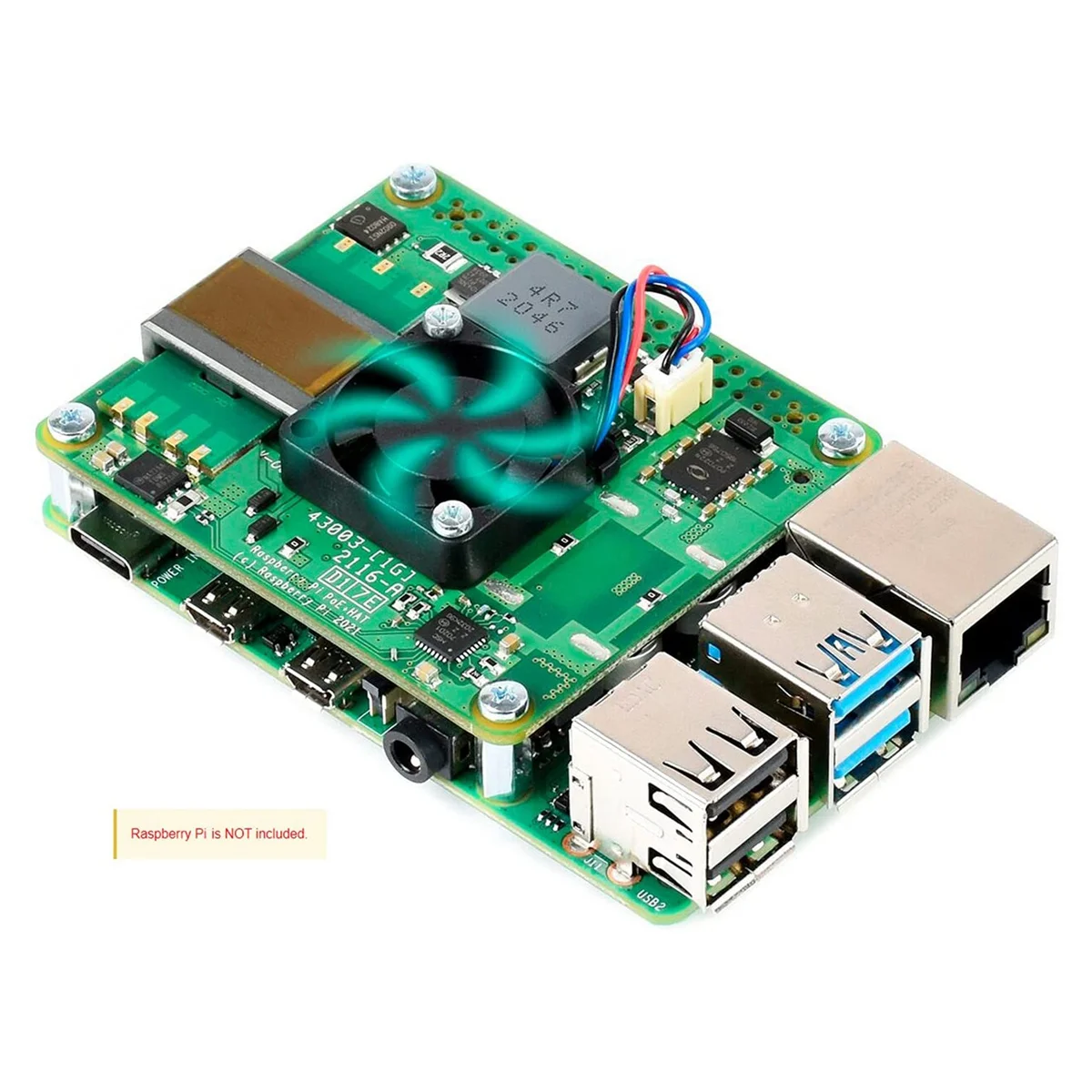 Waveshare для Raspberry Pi POE + HAT 4 / 3B +, поддерживает стандарт PoE 802.3At с напряжением 5 В постоянного тока / 4A, с управляемым бесщеточным охлаждающим вентилятором . ' - ' . 1