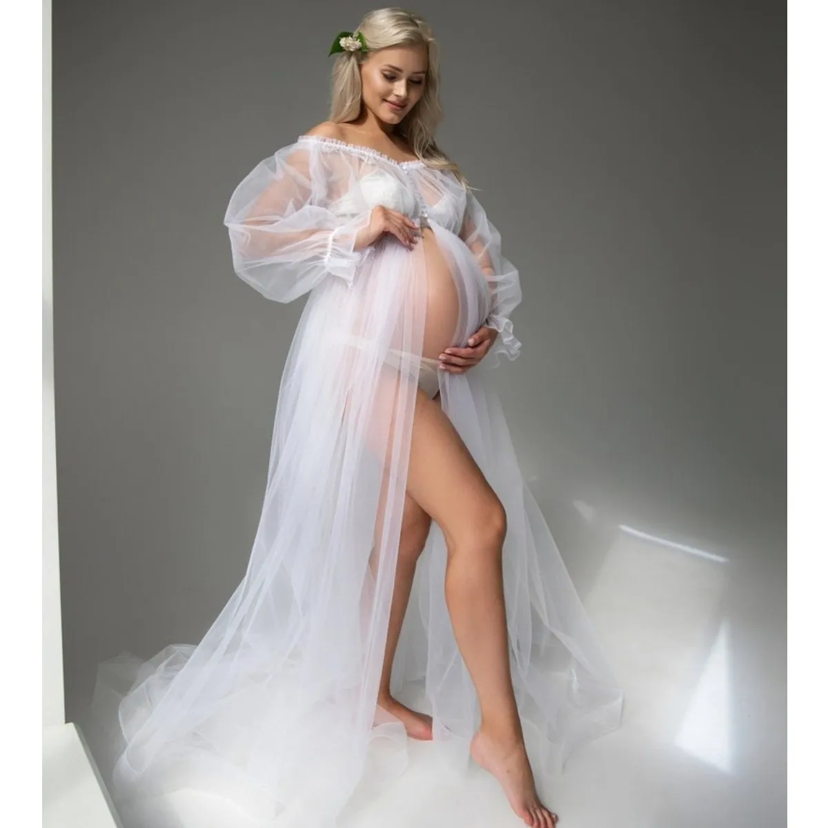Сексуальные прозрачные платья для беременных с открытыми плечами для беременных, Халат для фотосессии, ночное платье для выпускного вечера . ' - ' . 1