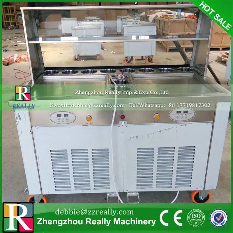 бесплатная доставка CE R410 R404 машина для жарки мороженого машина для жарки рулонов льда плоская сковорода двойная сковорода для рулонов жареного мороженого машина для рулетов . ' - ' . 2