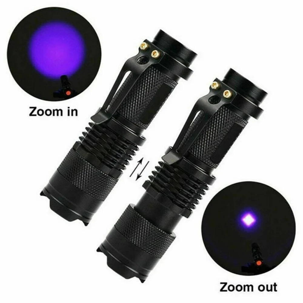 Светодиодный УФ-фонарик, Ультрафиолетовый фонарик с функцией масштабирования, Мини-УФ-детектор пятен мочи домашних животных, черный Свет, Охота на скорпионов . ' - ' . 2