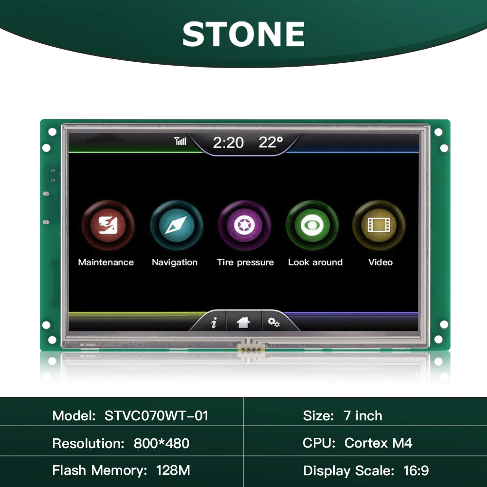 Каменный 7-дюймовый промышленный программируемый TFT LCD модуль, Сенсорная панель HMI, встроенное программное обеспечение 800 * 480 с портом UART . ' - ' . 2