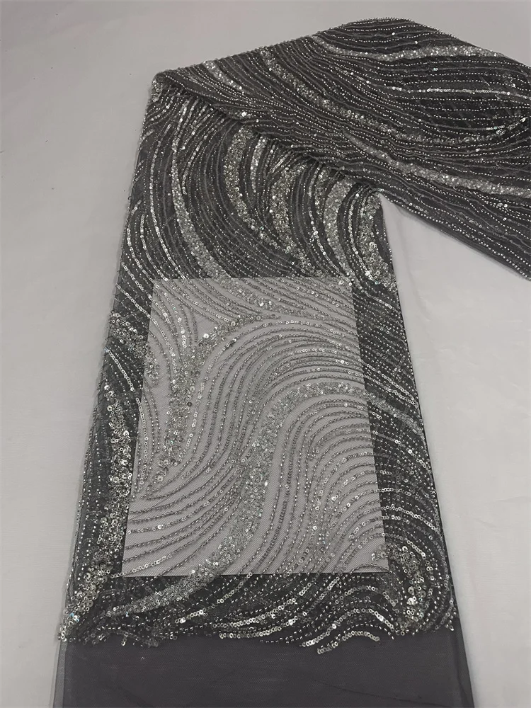 Новейшая черная африканская кружевная ткань ручной работы из 3D бисера, французская сетчатая кружевная ткань, Цветочная вышивка бисером Для свадебного шитья . ' - ' . 2