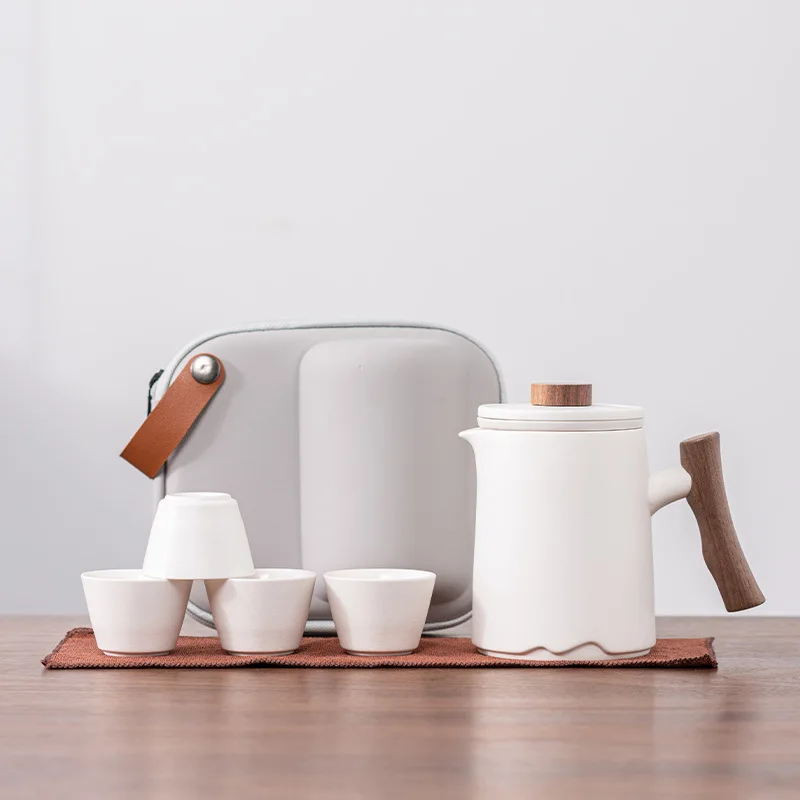 Чайный набор для путешествий - Экспресс-чашка, 1 Горшок, 4 чашки - Китай-Шикарный Портативный Уличный высококачественный керамический чайник с деревянной ручкой . ' - ' . 2