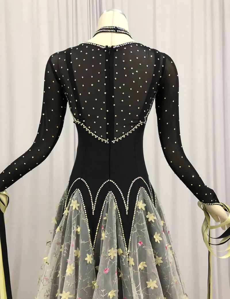 Платья для бальных Танцев Черного цвета, Новая Юбка для Вальса с длинным рукавом для взрослых, Женское Стандартное платье для бальных танцев . ' - ' . 3