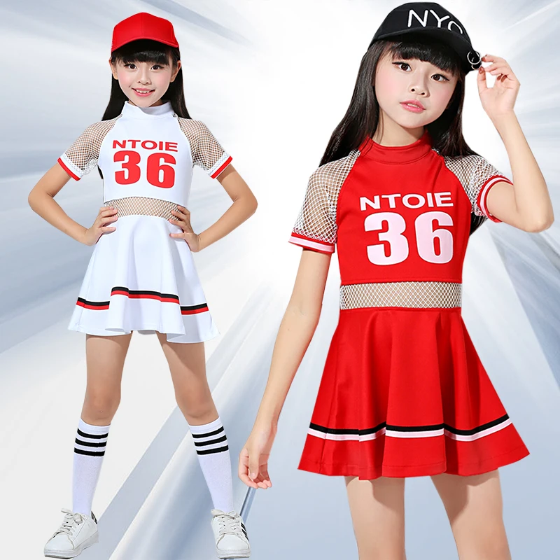 Костюм для чирлидинга Songyuexia, танцевальный костюм для девочек и костюм для гонгонга, красный костюм, белое платье, детский костюм для чирлидинга для девочек . ' - ' . 3
