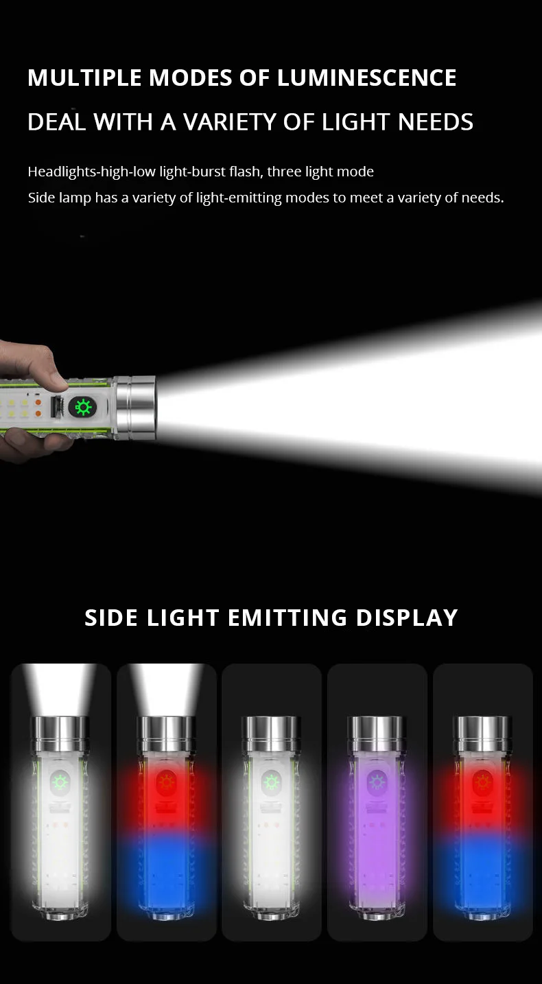 МИНИ-брелок-фонарик USB C, перезаряжаемая светодиодная лампа-фонарик с магнитом, УФ-лампа для кемпинга, Многофункциональные портативные осветительные приборы . ' - ' . 3