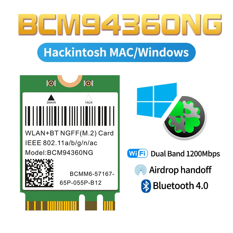 1200 Мбит/с 802.11ac WiFi BCM94360NG NGFF M.2 BCM94360CS2, 5 ГГц WLAN Bluetooth 4,0 Карта DW1560 Для Windows Mac Hakintosh Windows 11 . ' - ' . 4