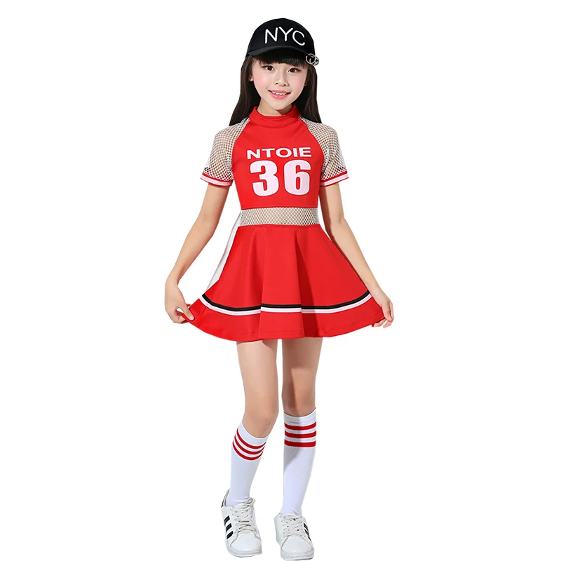 Костюм для чирлидинга Songyuexia, танцевальный костюм для девочек и костюм для гонгонга, красный костюм, белое платье, детский костюм для чирлидинга для девочек . ' - ' . 4