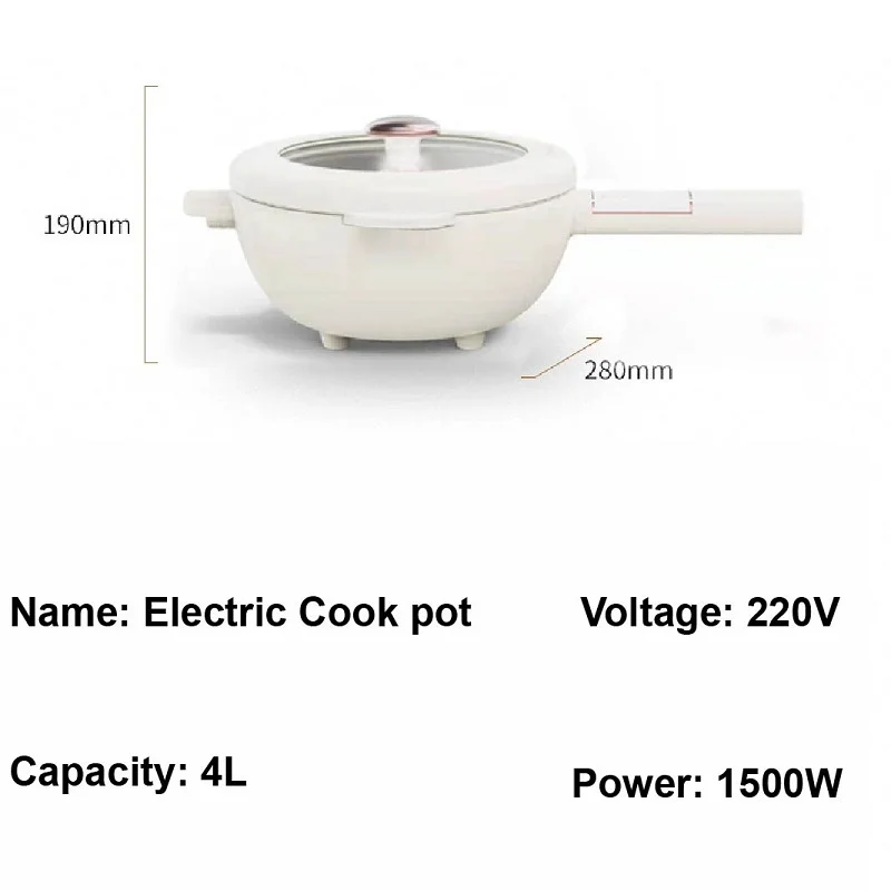 Электрическая сковорода мощностью 1500 Вт, Многофункциональная Электрическая кастрюля с пароваркой, Бытовые кухонные инструменты с антипригарным покрытием, Большая емкость 4Л 220 В . ' - ' . 5