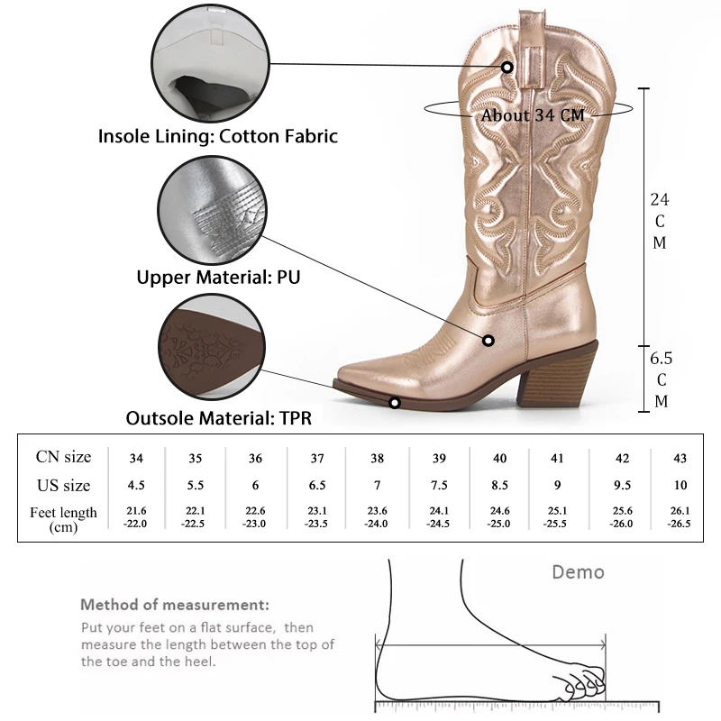 GMQM/ Ковбойские Розовые Ковбойские сапоги для женщин 2023, Модные Расшитые молнией Ботинки с острым носком на массивном каблуке до середины икры, блестящие ботинки в западном стиле . ' - ' . 5